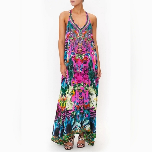 Camilla V Neck Racerback Dress XS Pink Maxi Dress Resort Wear - Picture 1 of 6